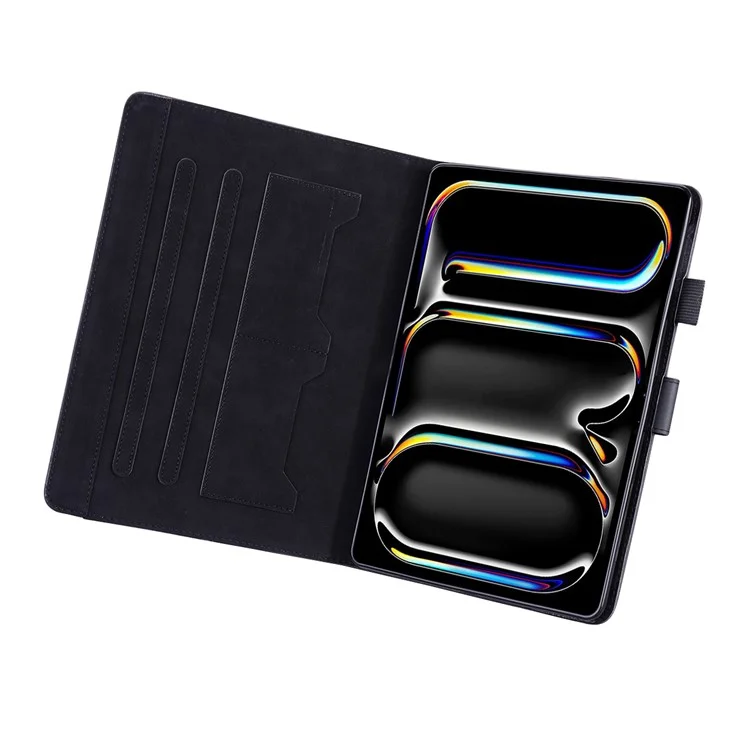 For iPad Pro 13 (2024) Case Tablet Stand Leather Cover Card Slots Animal Pattern - Black