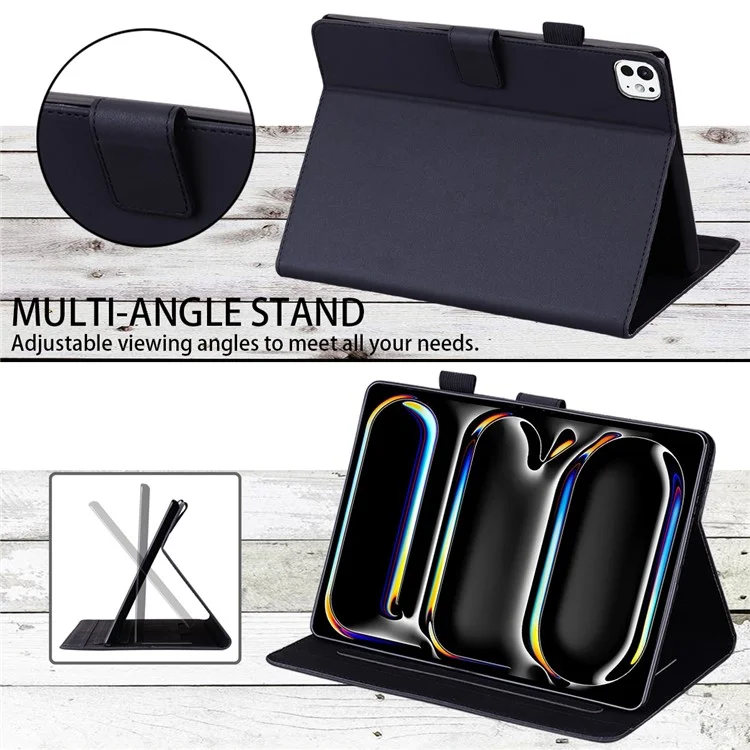 For iPad Pro 13 (2024) Case Tablet Stand Leather Cover Card Slots Animal Pattern - Black