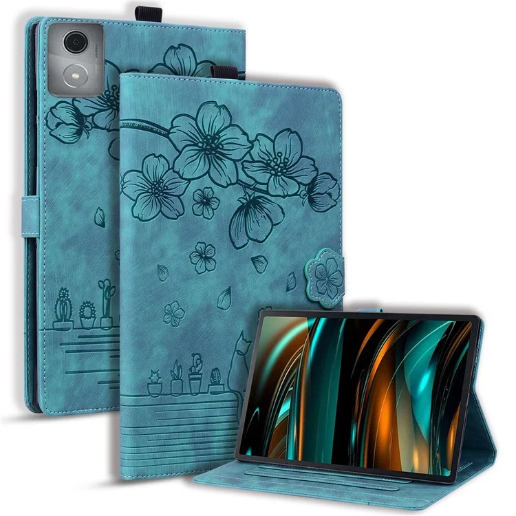 Per Lenovo Tab M11 Plus / Tab K11 Plus Custodia in Pelle con Supporto Tablet Cover Fiori Gatto Slot per Schede - Verde