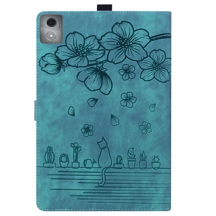 Per Lenovo Tab M11 Plus / Tab K11 Plus Custodia in Pelle con Supporto Tablet Cover Fiori Gatto Slot per Schede - Verde