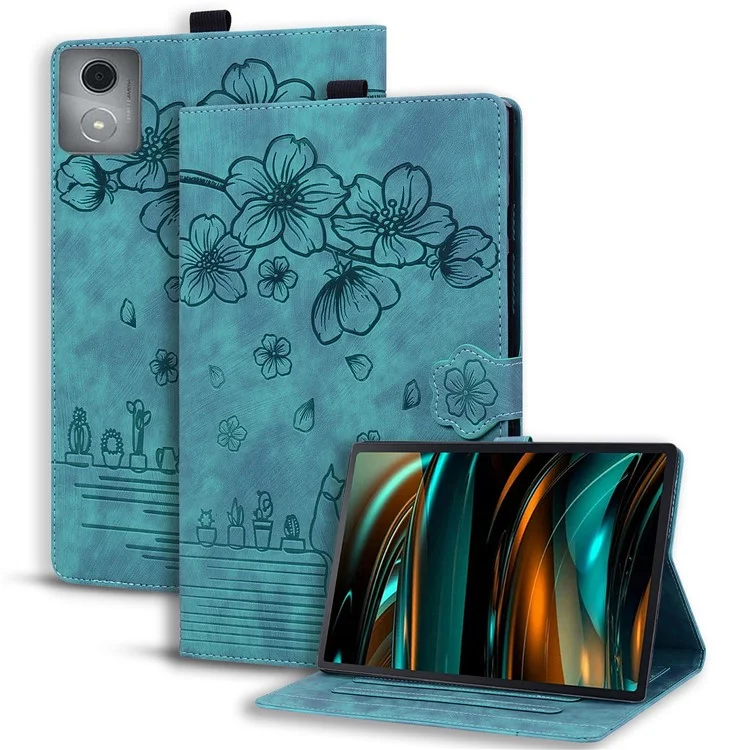 Per Lenovo Tab M11 Plus / Tab K11 Plus Custodia in Pelle con Supporto Tablet Cover Fiori Gatto Slot per Schede - Verde