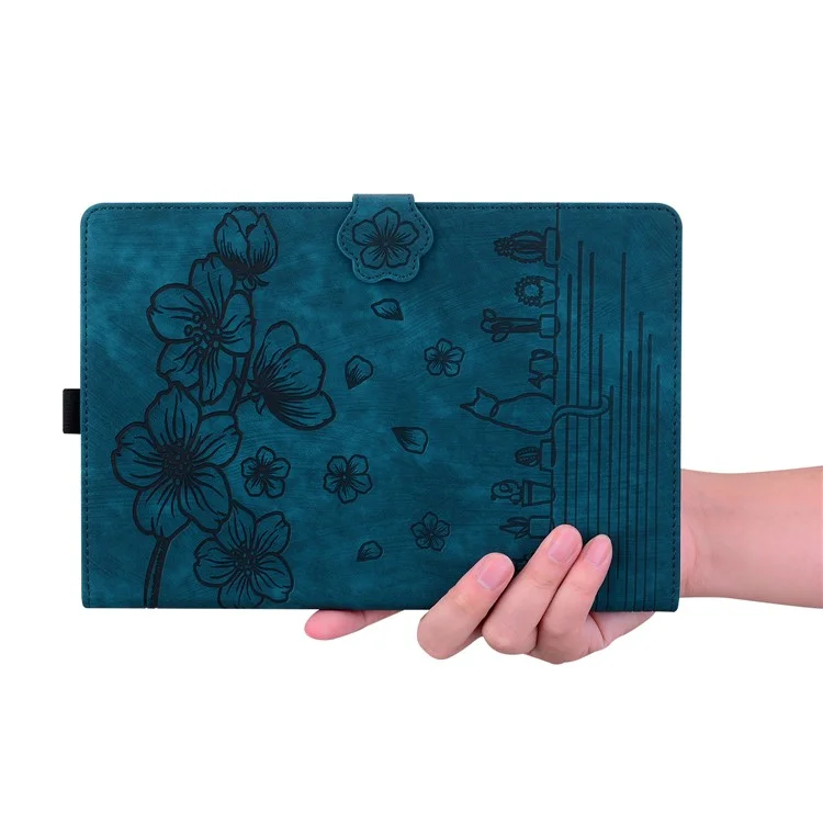For Lenovo Tab M11 Plus / Tab K11 Plus Case Leather Stand Tablet Cover Flower Cat Card Slots - Sapphire