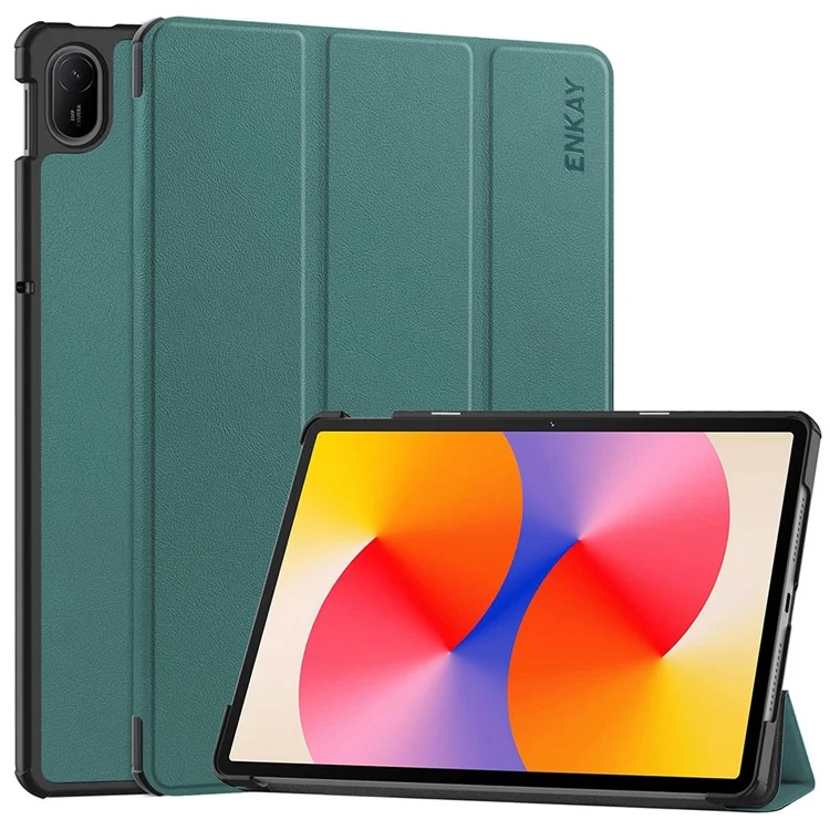 ENKAY HAT PRINCE Para Huawei MatePad SE 11 Case PU Leather+PC Trifold Stand Tablet Cover - Verde Escuro