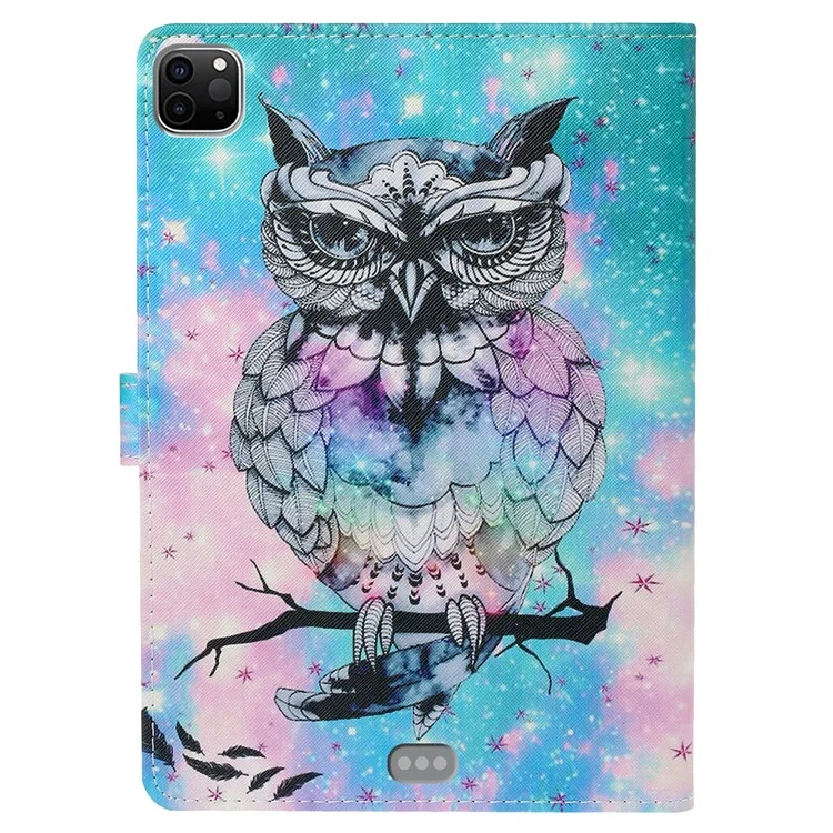 For iPad Pro 11 (2024) Case Pattern Printed Leather Tablet Cover Stand Pen Holder - Owl