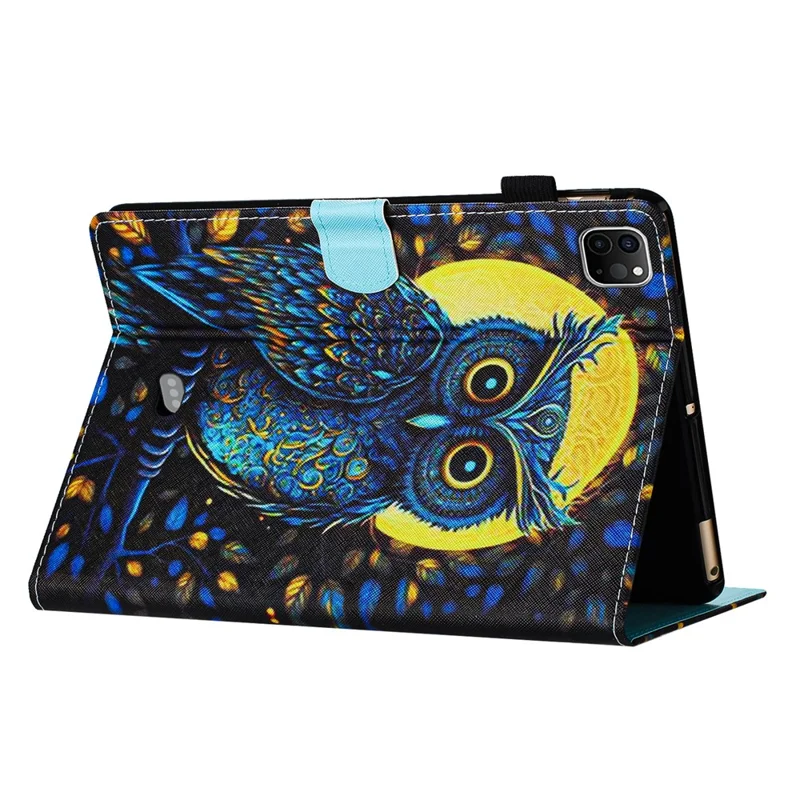 For iPad Pro 11 (2025) / 11 (2024) Case Pattern Portable Protective Folio Leather Tablet Cover Card Holder - Moonlight Owl