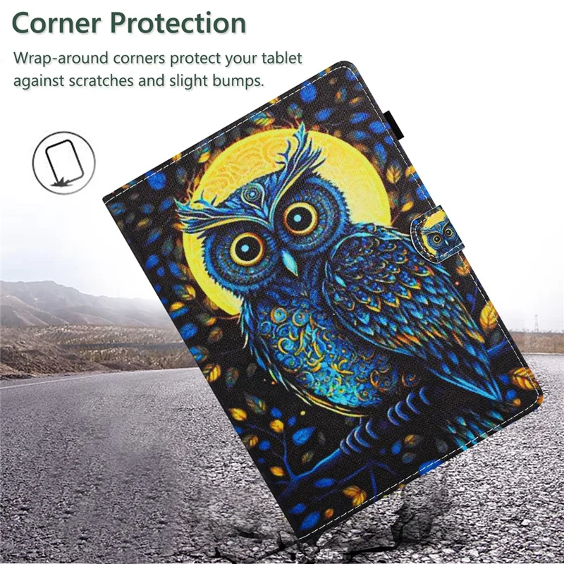 For iPad Pro 11 (2025) / 11 (2024) Case Pattern Portable Protective Folio Leather Tablet Cover Card Holder - Moonlight Owl