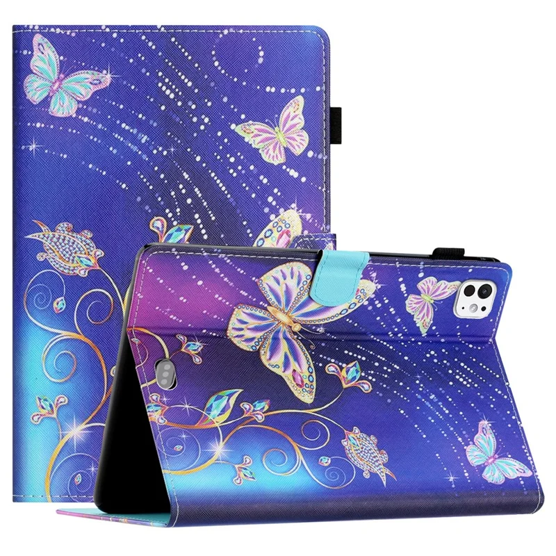 Para iPad Pro 11 (2024) Case Pattern Portátil Proteção Folio Couro Capa Tablet Porta-Cartão - Borboleta