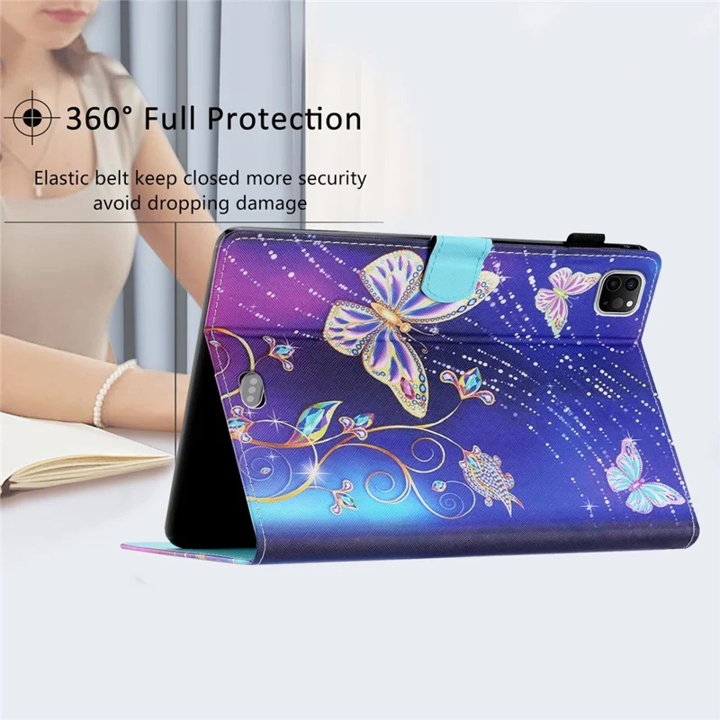 Para iPad Pro 11 (2024) Case Pattern Portátil Proteção Folio Couro Capa Tablet Porta-Cartão - Borboleta