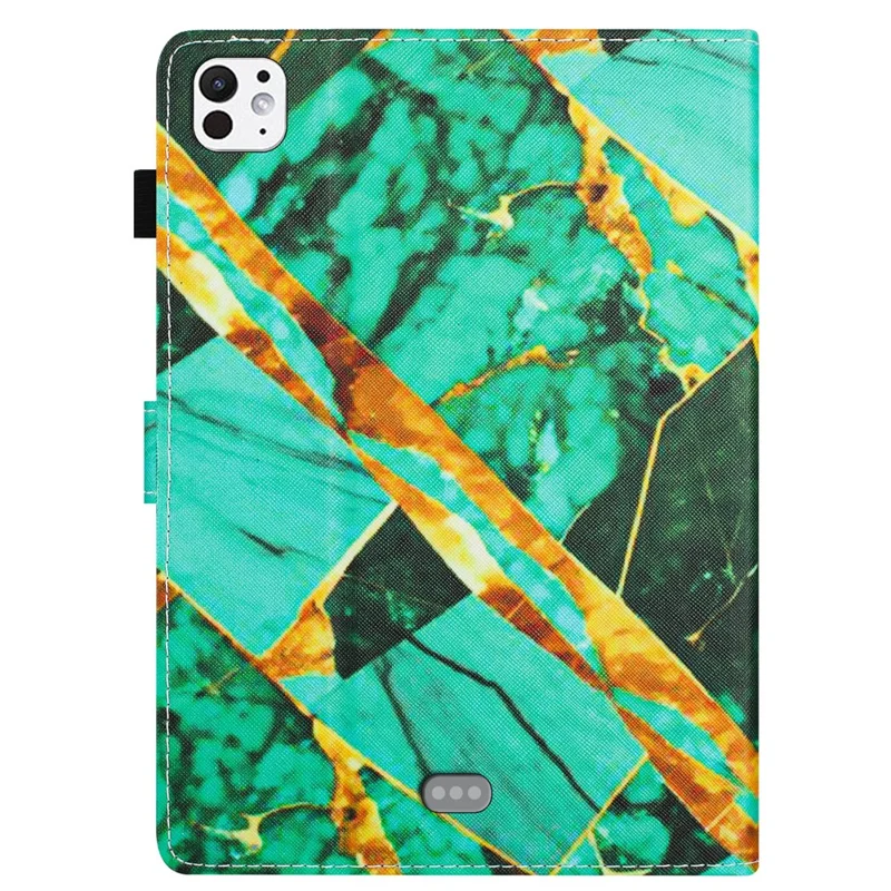For iPad Pro 11 (2025) / 11 (2024) Case Card Slots Leather Tablet Cover Marble Pattern - Gold+Green Marble