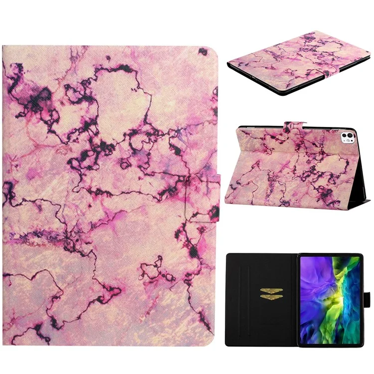 For iPad Pro 11 (2024) Case Pattern Printed Leather Stand Tablet Cover Card Holder - Pink Marble