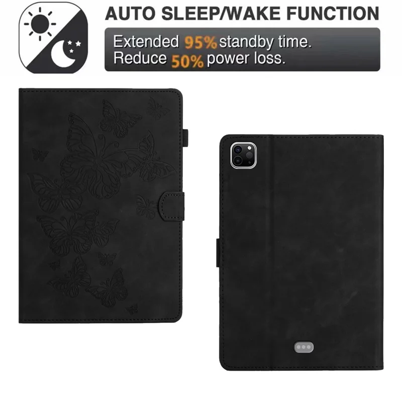Für iPad Pro 11 (2024) Hülle Schmetterling Leder Folio Tablet Cover Auto Sleep / Wake - Schwarz