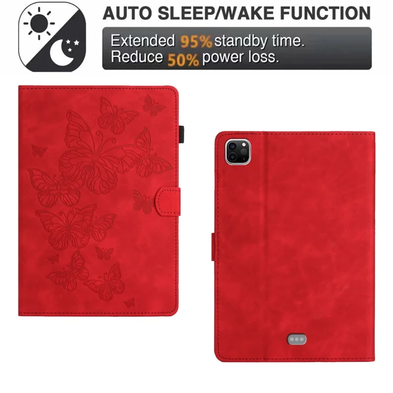 For iPad Pro 11 (2025) / 11 (2024) Case Butterfly Leather Folio Tablet Cover Auto Sleep / Wake - Red