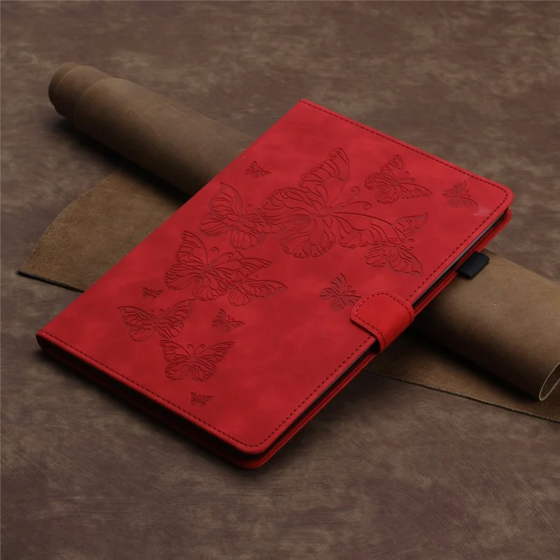 For iPad Pro 11 (2025) / 11 (2024) Case Butterfly Leather Folio Tablet Cover Auto Sleep / Wake - Red