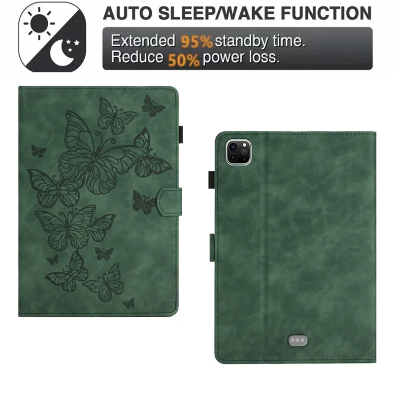 For iPad Pro 11 (2025) / 11 (2024) Case Butterfly Leather Folio Tablet Cover Auto Sleep / Wake - Army Green