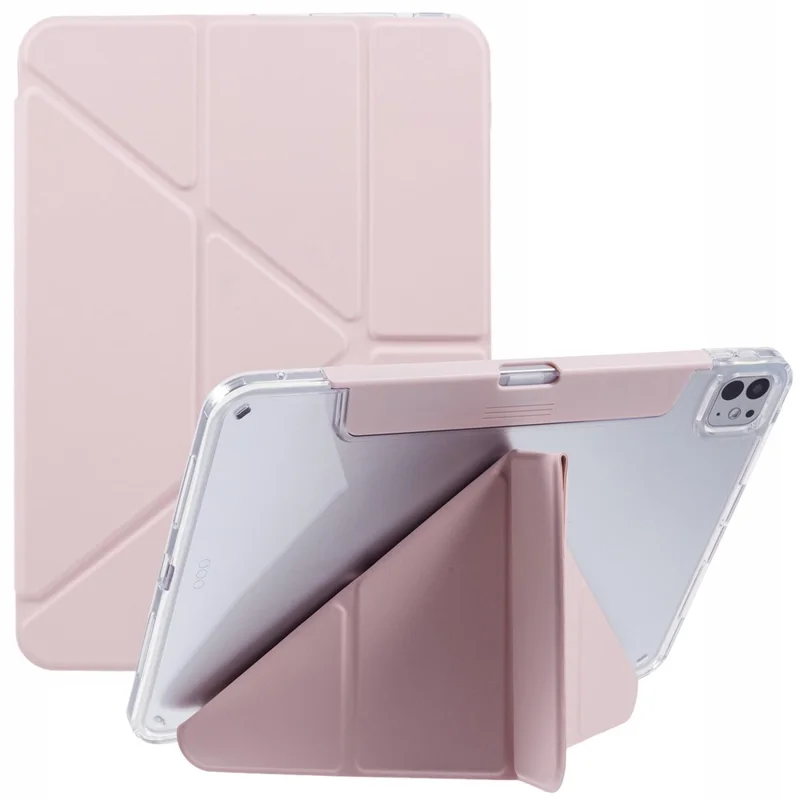 MUTURAL For iPad Pro 11 (2025) / 11 (2024) Case PU Leather Clear Back Tablet Cover with Pencil Holder Origami Standing - Pink