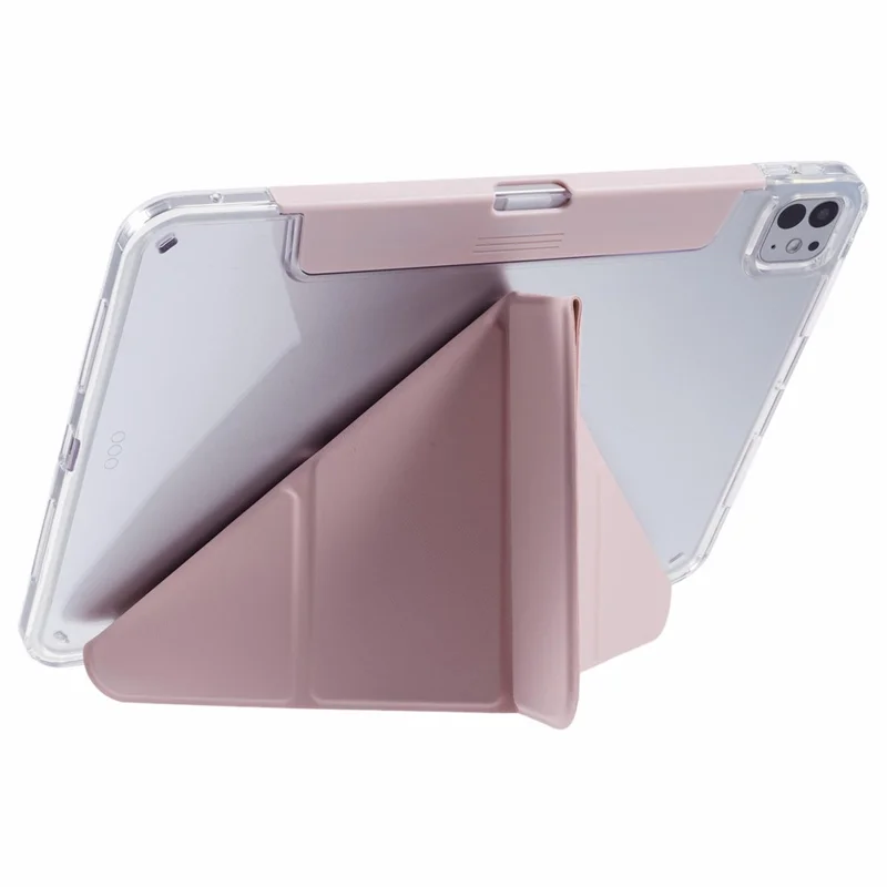 MUTURAL For iPad Pro 11 (2025) / 11 (2024) Case PU Leather Clear Back Tablet Cover with Pencil Holder Origami Standing - Pink