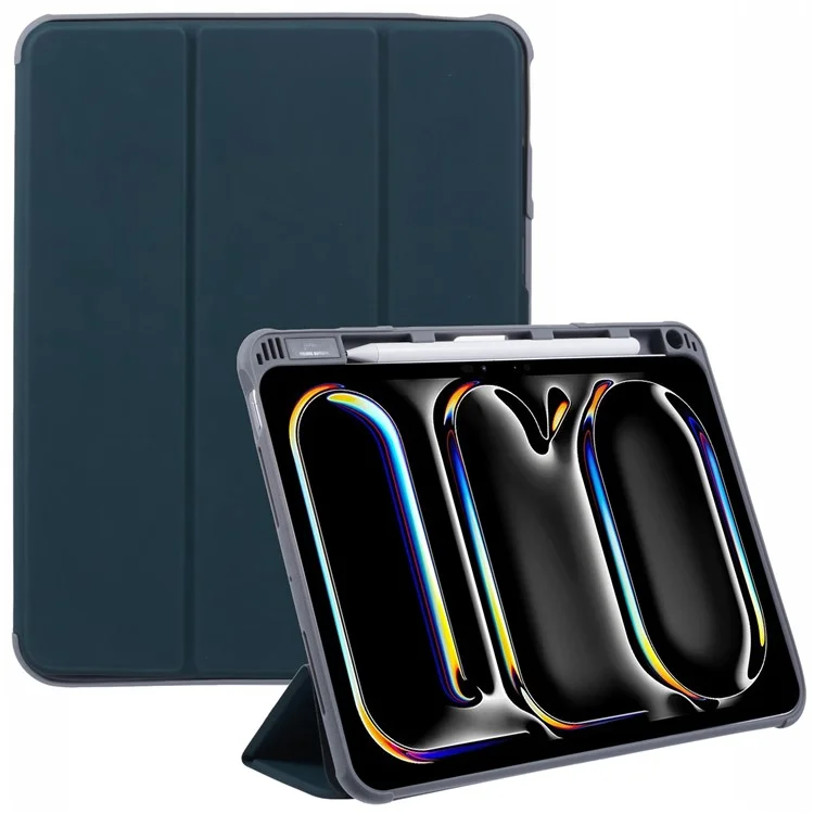 MUTURAL Для iPad Pro 11 (2024) Чехол Умный Кожаный Чехол для Планшета с Держателем для Ручки Tri-Fold Stand - Темно-Зеленый
