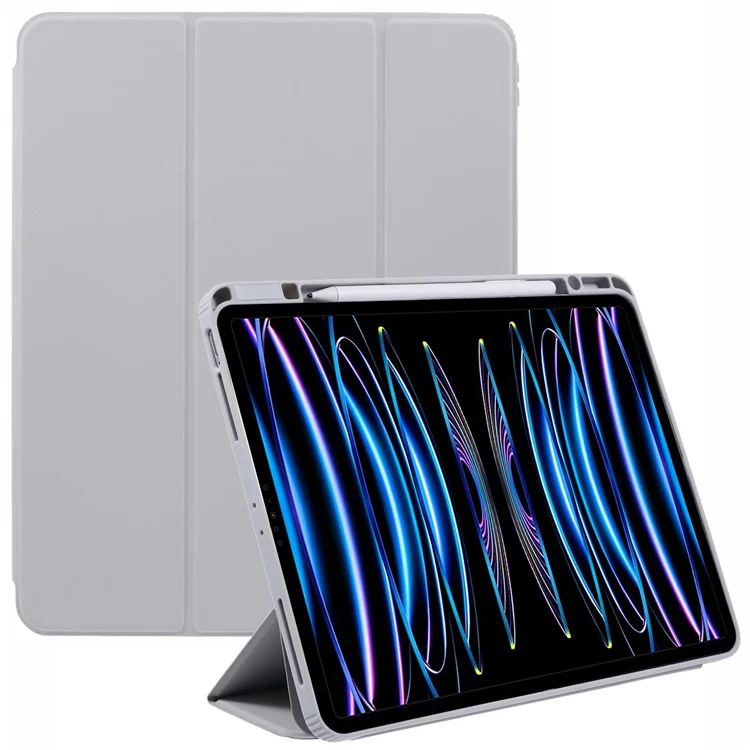 MUTURAL For iPad Air 13 (2025) / (2024) / Pro 12.9 (2022) / (2021) / (2020) / (2018) Leather Case Trifold Stand Cover with Pencil Holder - Grey
