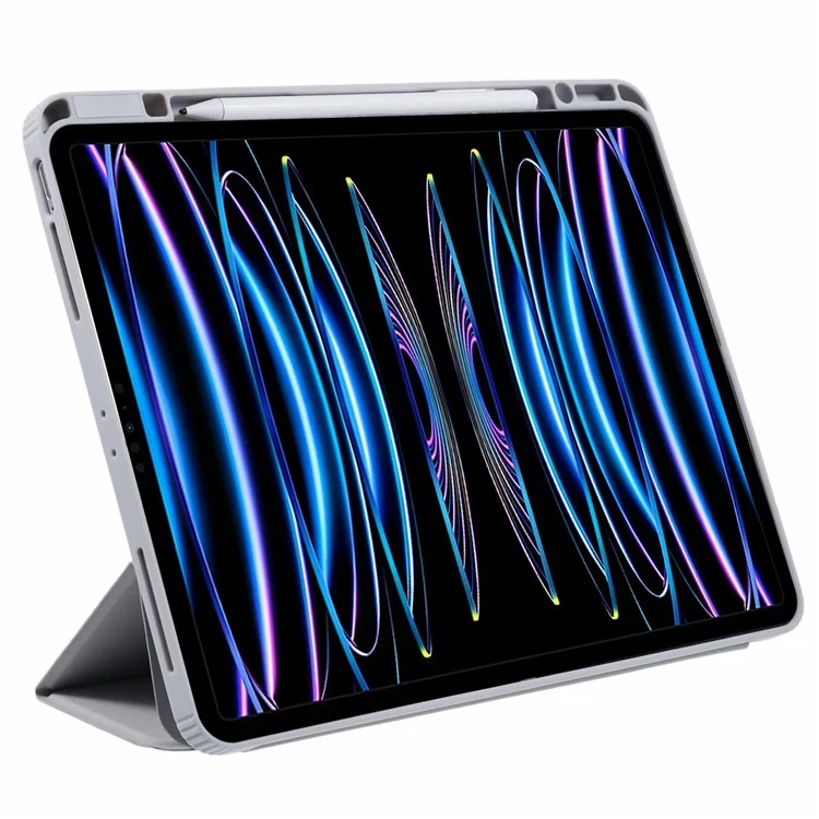 MUTURAL For iPad Air 13 (2025) / (2024) / Pro 12.9 (2022) / (2021) / (2020) / (2018) Leather Case Trifold Stand Cover with Pencil Holder - Grey