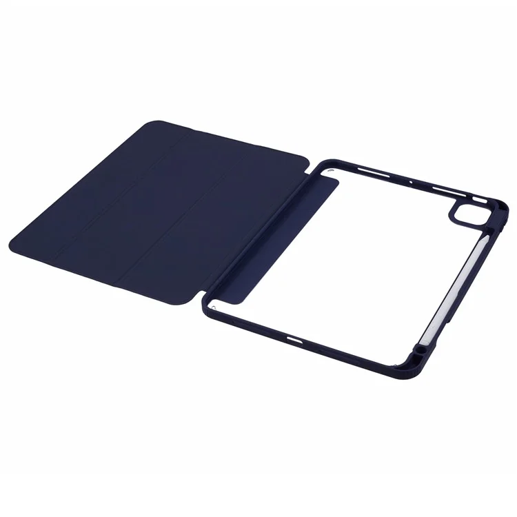 MUTURAL For iPad Pro 11 (2024) Case Tri-Fold Stand Transparent Back Leather Cover with Pen Slot - Dark Blue