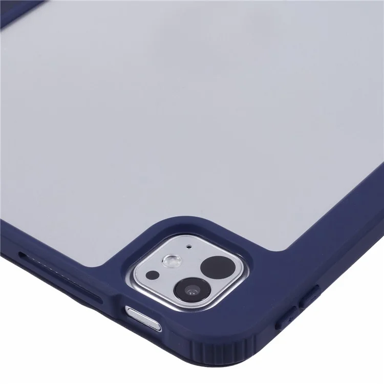 MUTURAL For iPad Pro 11 (2024) Case Tri-Fold Stand Transparent Back Leather Cover with Pen Slot - Dark Blue