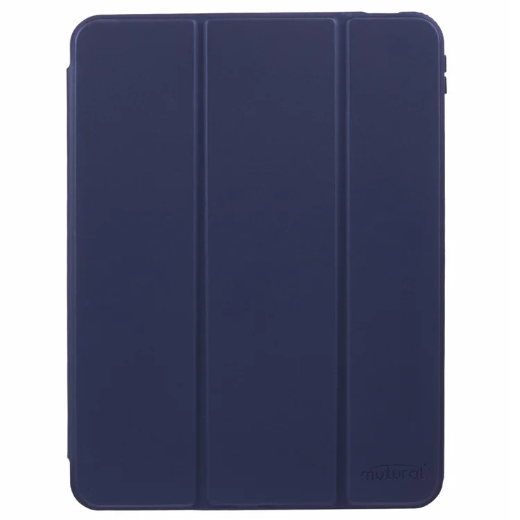 MUTURAL For iPad Pro 11 (2024) Case Tri-Fold Stand Transparent Back Leather Cover with Pen Slot - Dark Blue