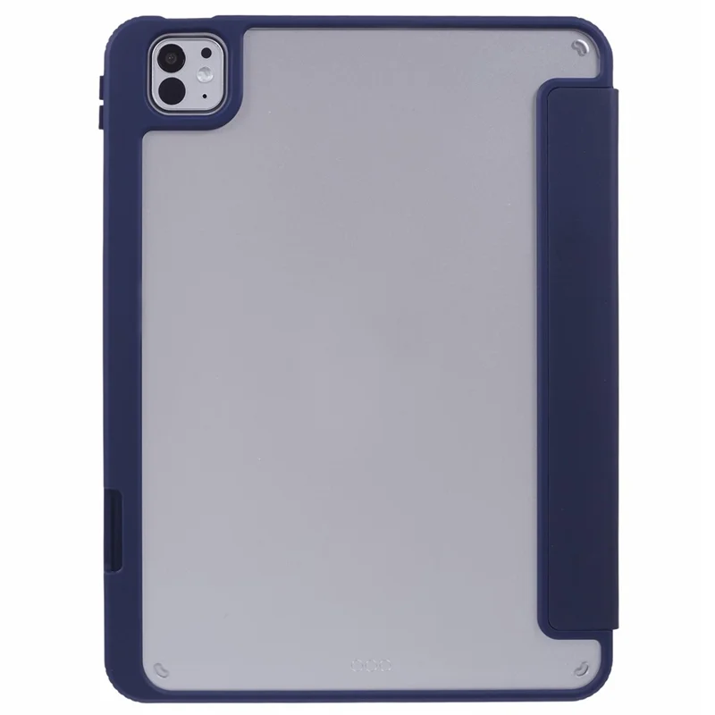 MUTURAL For iPad Pro 11 (2024) Case Tri-Fold Stand Transparent Back Leather Cover with Pen Slot - Dark Blue