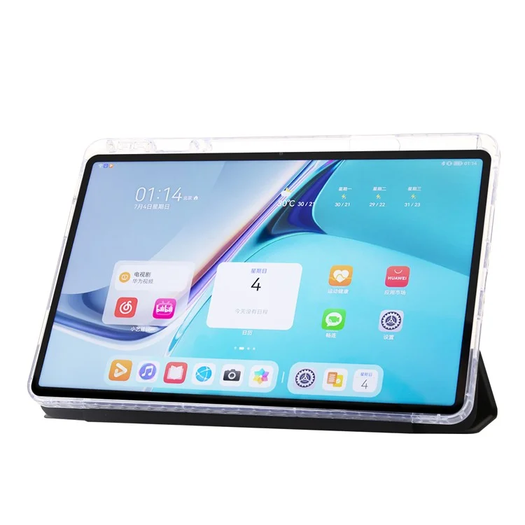 For Huawei MatePad SE 11 Case Tri-Fold Stand Leather+TPU+Acrylic Clear Back Tablet Cover - Black