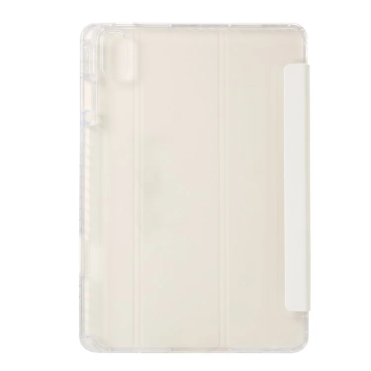 For Huawei MatePad SE 11 Case Tri-fold Stand Leather+TPU+Acrylic Clear Back Tablet Cover - White