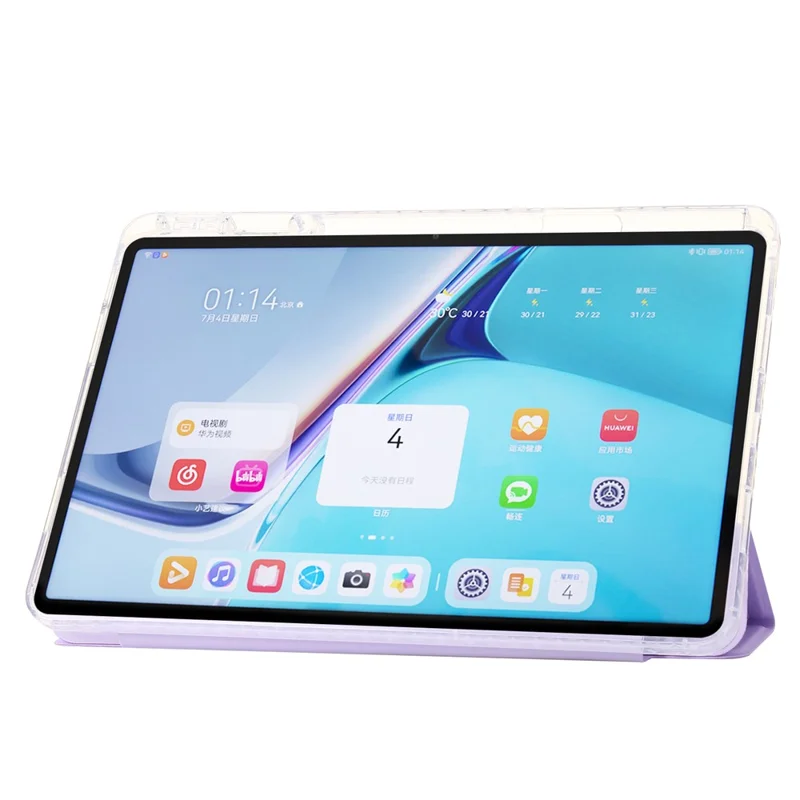 For Huawei MatePad SE 11 Case Tri-fold Stand Leather+TPU+Acrylic Clear Back Tablet Cover - Purple
