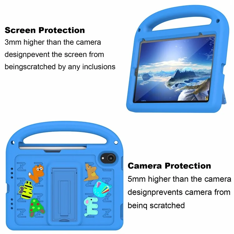For iPad mini (2024) / mini (2021) Case Cartoon Design Shockproof EVA+PC Tablet Cover with Kickstand, Strap - Blue
