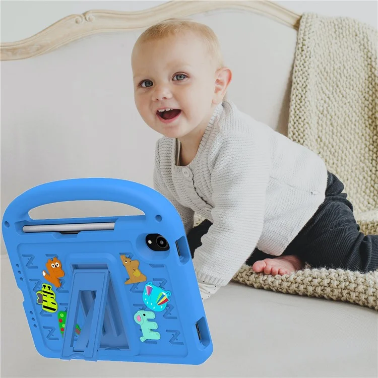 For iPad mini (2024) / mini (2021) Case Cartoon Design Shockproof EVA+PC Tablet Cover with Kickstand, Strap - Blue