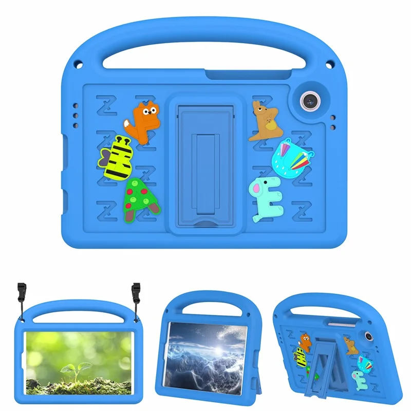 For Samsung Galaxy Tab A9 Case Cartoon Design Kickstand EVA+PC Tablet Cover with Strap - Blue