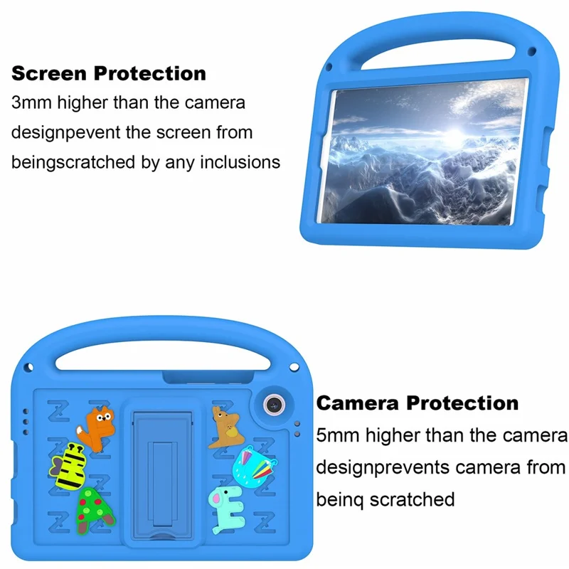 For Samsung Galaxy Tab A9 Case Cartoon Design Kickstand EVA+PC Tablet Cover with Strap - Blue