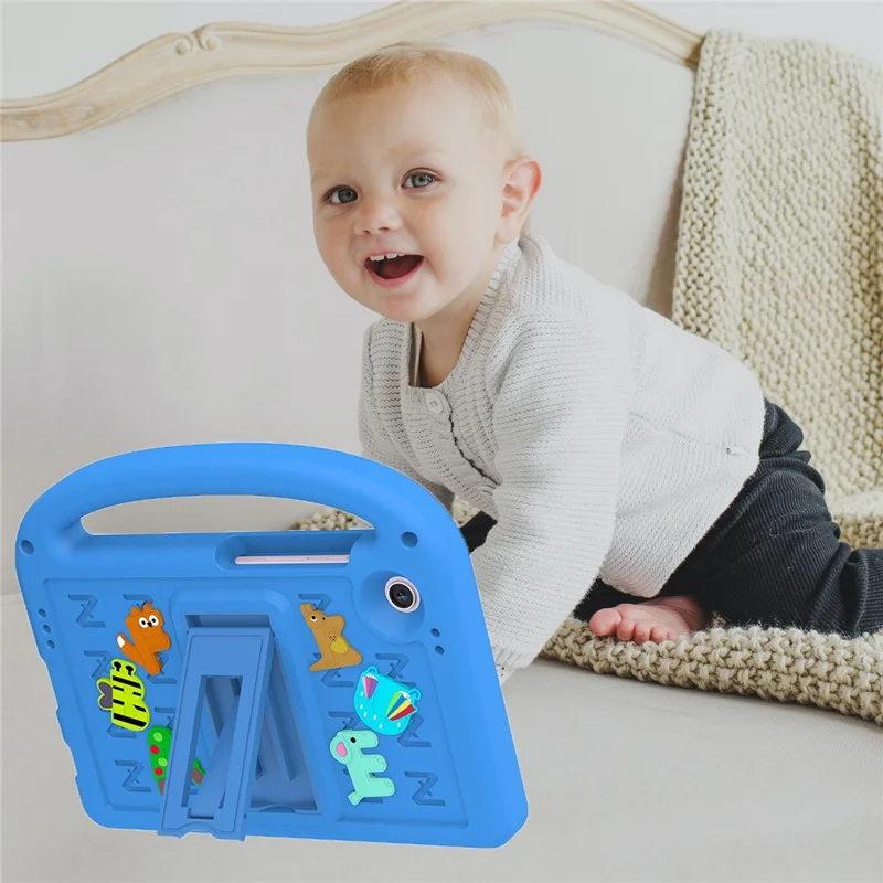 For Samsung Galaxy Tab A9 Case Cartoon Design Kickstand EVA+PC Tablet Cover with Strap - Blue