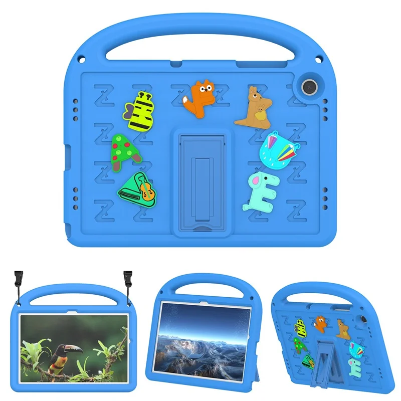For Samsung Galaxy Tab A11+ / A9+ Case Cartoon Design EVA+PC Kickstand Tablet Cover with Strap - Blue