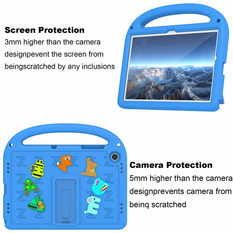 For Samsung Galaxy Tab A11+ / A9+ Case Cartoon Design EVA+PC Kickstand Tablet Cover with Strap - Blue