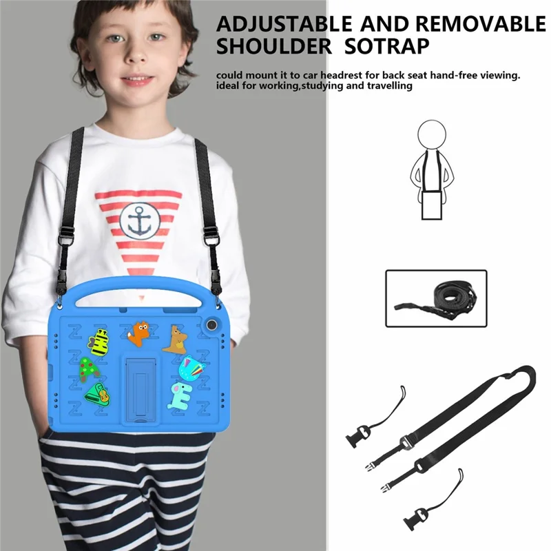 For Samsung Galaxy Tab A11+ / A9+ Case Cartoon Design EVA+PC Kickstand Tablet Cover with Strap - Blue