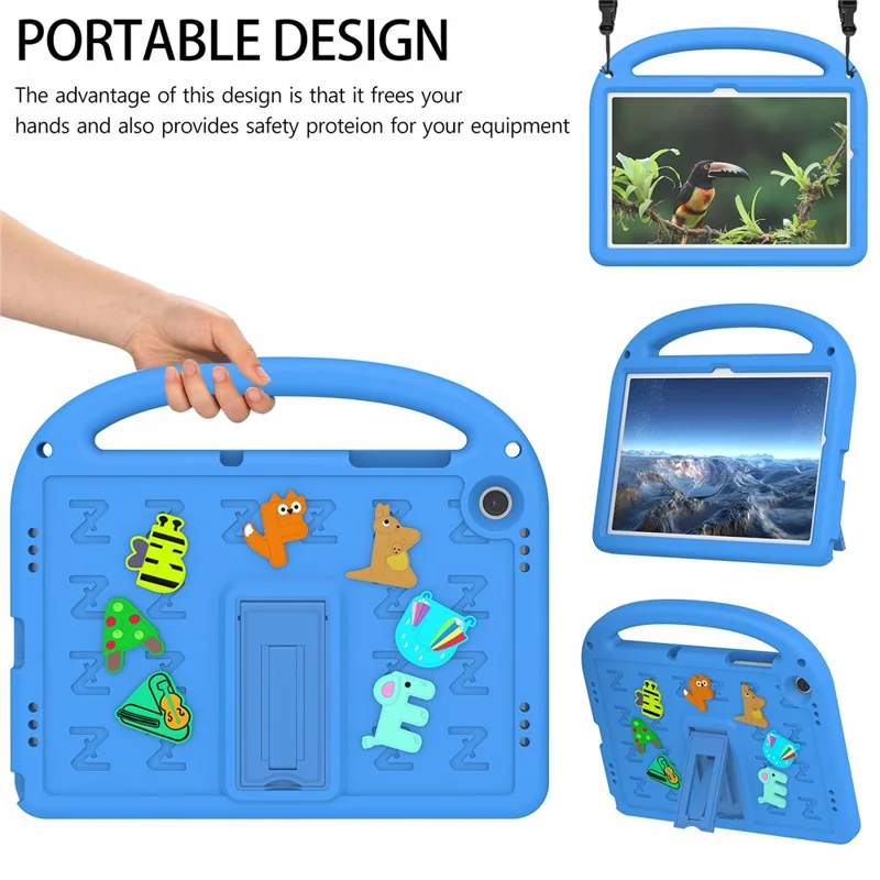 For Samsung Galaxy Tab A11+ / A9+ Case Cartoon Design EVA+PC Kickstand Tablet Cover with Strap - Blue