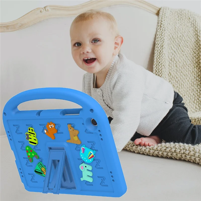 For Samsung Galaxy Tab A11+ / A9+ Case Cartoon Design EVA+PC Kickstand Tablet Cover with Strap - Blue