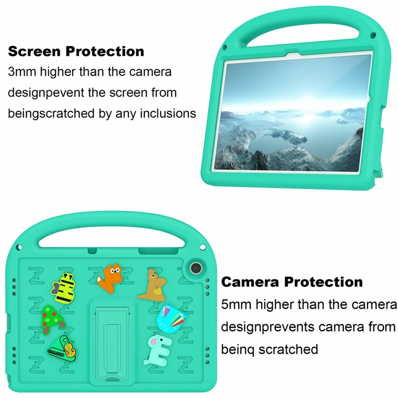 For Samsung Galaxy Tab A11+ / A9+ Kickstand Case Cartoon Design Anti-Drop EVA+PC Tablet Cover with Strap for Kids - Green