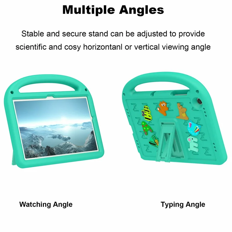 For Samsung Galaxy Tab A11+ / A9+ Kickstand Case Cartoon Design Anti-Drop EVA+PC Tablet Cover with Strap for Kids - Green