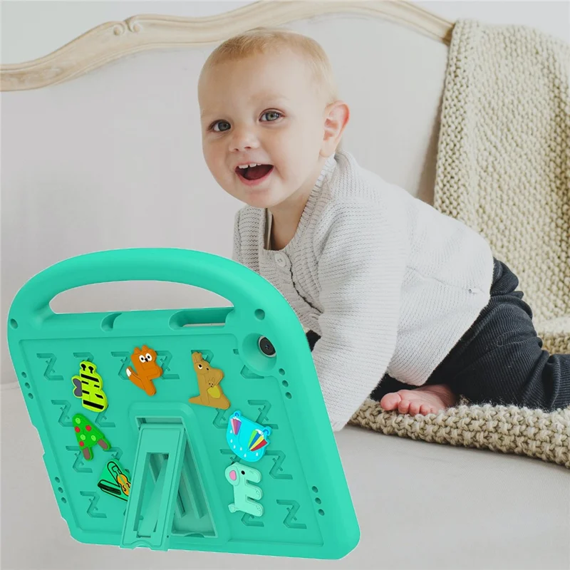 For Samsung Galaxy Tab A11+ / A9+ Kickstand Case Cartoon Design Anti-Drop EVA+PC Tablet Cover with Strap for Kids - Green