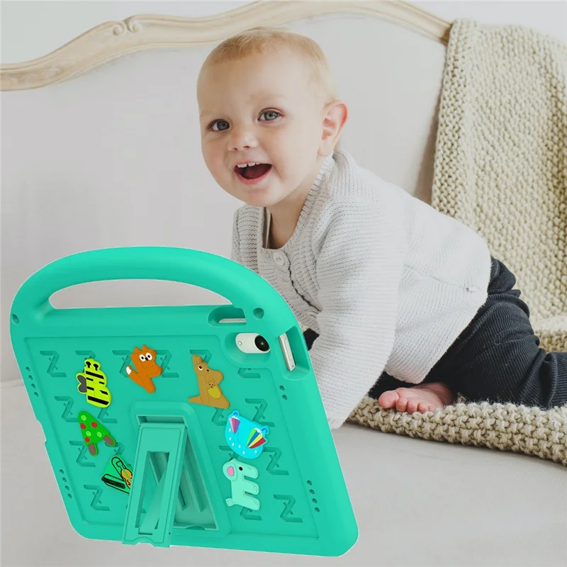 For iPad (2025) / 10.9 (2022) Kickstand Case Cartoon Design Anti-Drop EVA+PC Tablet Cover with Strap for Kids - Green