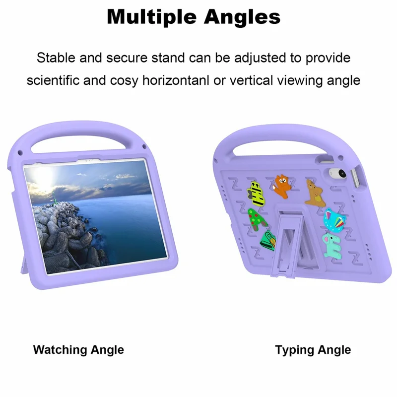 For iPad (2025) / 10.9 (2022) Kickstand Case Cartoon Design Anti-Drop EVA+PC Tablet Cover with Strap for Kids - Purple