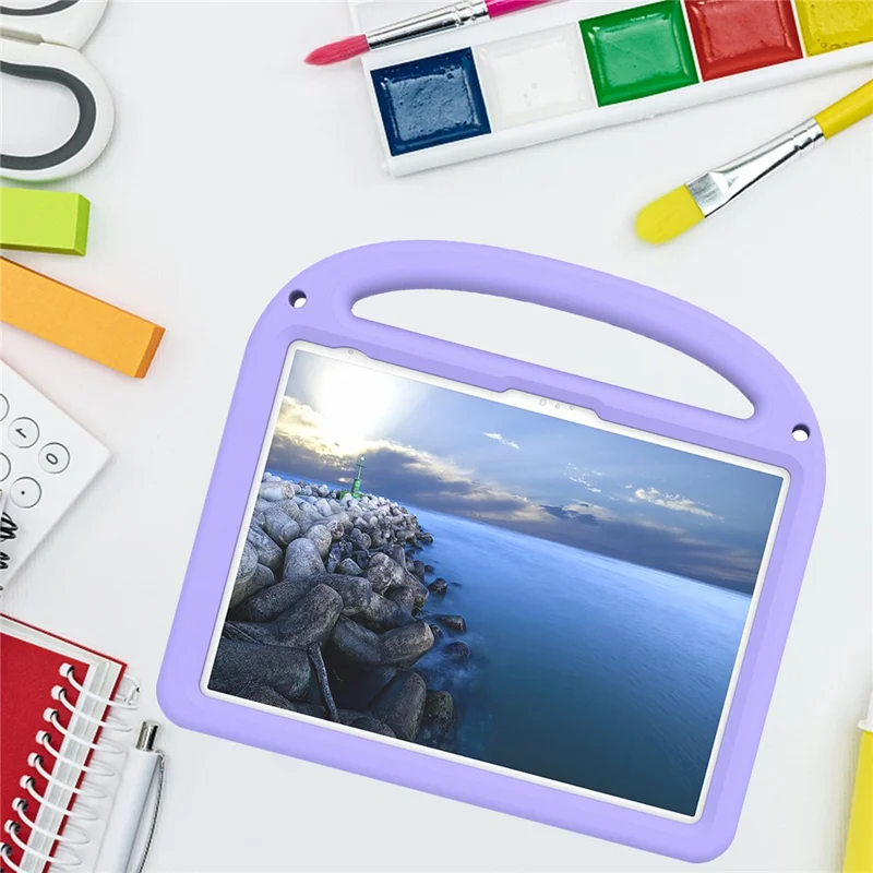 For iPad (2025) / 10.9 (2022) Kickstand Case Cartoon Design Anti-Drop EVA+PC Tablet Cover with Strap for Kids - Purple