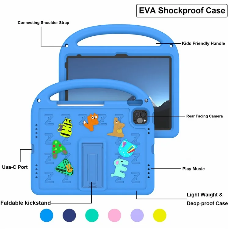 Pour iPad Pro 11 (2022) / (2021) / (2020) / (2018) / Air (2022) / (2020) Étui Motif Cartoon EVA+PC Housse de Tablette - Bleu