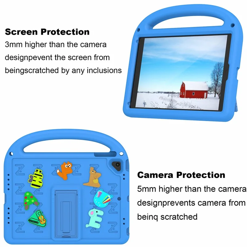 For iPad 9.7-inch (2018) / (2017) / Air (2013) / Air 2 Tablet Case EVA+PC Kickstand Cover Cartoon Design - Blue