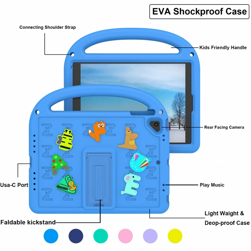 For iPad 9.7-inch (2018) / (2017) / Air (2013) / Air 2 Tablet Case EVA+PC Kickstand Cover Cartoon Design - Blue