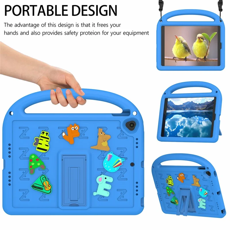 For iPad 10.2 (2021) / (2020) / (2019) Kickstand Case EVA+PC Tablet Cover Cartoon Design - Blue